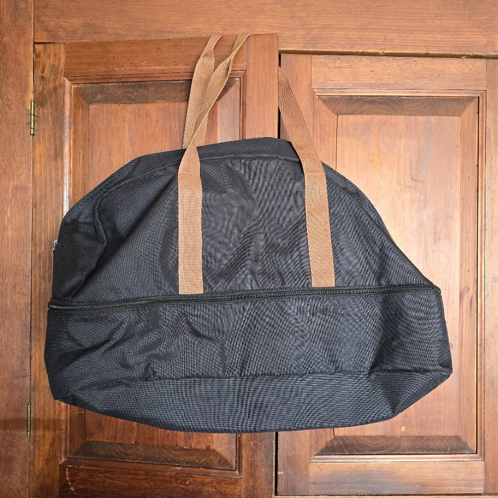 DSW Black Brown Weekender Carryall Tote Bag Nylon Shoe Compartment Gym Travel